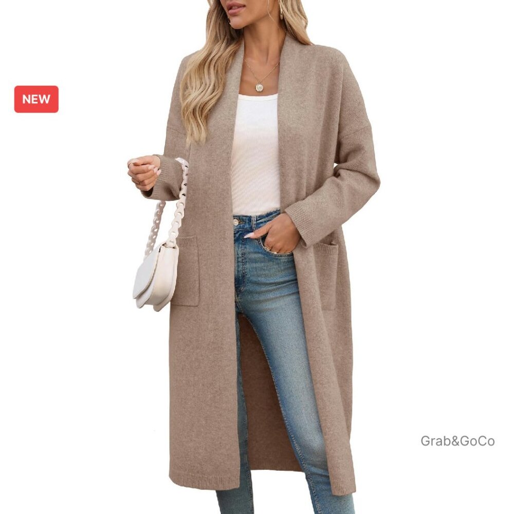 Oversized Chunky Knit Cardigan Sweater Open Front Duster Coat With Pockets